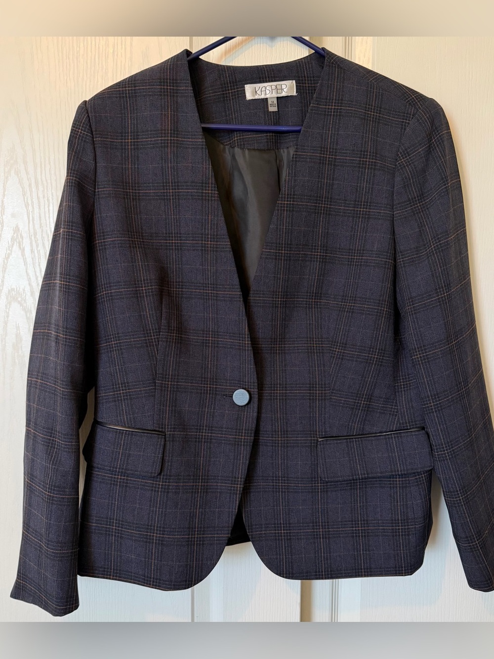 Kasper Woman's Blue and Rust Plaid Blazer